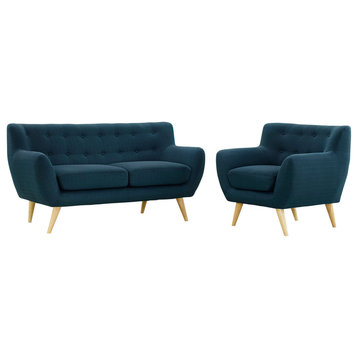 Remark 2-Piece Upholstered Fabric Living Room Set, Azure