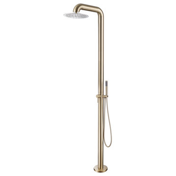 89'' H Stainless Steel Freestanding Outdoor Shower With Detachable Shower Head, Brushed Gold