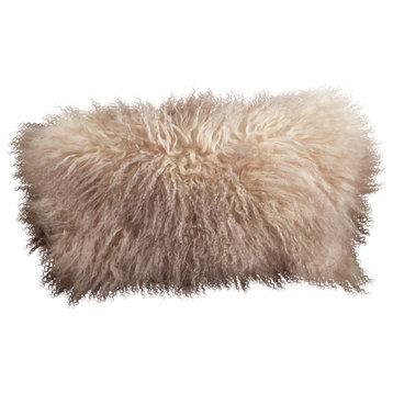 Mongolian Lamb Fur Poly Filled Throw Pillow, Oyster, 12"x20"