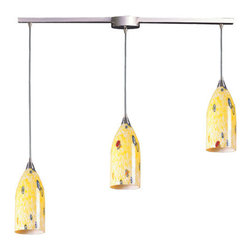 Elk Lighting - Verona 3-Light Pendant, Satin Nickel and Yellow Blaze Glass - Pendant Lighting
