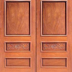 Prehung Double Door, Hand Carved Colonial 3-Panel in Mahogany - Front Doors