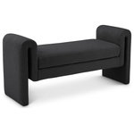 Meridian Furniture - Stylus Boucle Fabric Upholstered Bench, Black, 51" Wide - Lend a contemporary touch to your home with this black boucle bench from Meridian Furniture's Stylus collection. Featuring a unique design upholstered in rich black boucle fabric, this bench is as original as it is comfy. Curved arms provide a resting place so your arms won't get tired while you sit and visit, watch TV, or read a book. This stunning bench is the perfect addition to any modern living space.