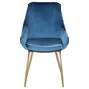 LumiSource Diana Chair, Set of 2, Satin Brass Metal/Blue Velvet