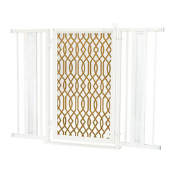 Fusion Gates - Fusion Gate with Gold Lattice Design, White Pearl, 36"-52" - Baby Gates And Child Safety