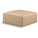 Meridian Furniture - Cube Upholstered Modular Component, Tan, Vegan Leather, Ottoman - Elevate your space with the luxurious Cube Vegan Leather Ottoman. This ottoman exudes modern elegance, charm, and comfort making it a perfect addition to any contemporary living space. Its clean lines and cube shape are reminiscent of minimalist design, while the plush tan vegan leather upholstery adds a touch of luxury and sophistication. The chair's versatile construction and geometric aesthetic seamlessly integrate into various design styles, from sleek living rooms to chic home offices, embodying the essence of modern design and creating a sense of order and tranquility in your space.