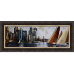 Tangletown Fine Art - "Arriving At Manhattan" By Marti Bofarull, Framed Wall Art, Ready to Hang - Marti Bofarull is a solid exponent of the generation of painters who have worked with consistency and talent on urban patterns. These fine art prints add an urban edge to your home decor 1.5inch Deep Gallery Wrap Canvas.Printed on a 12 color Giclee printer for a deep rich color gamut.  Thick 290gsm cotton canvas will not sag or drape. Stretched over a kiln dried - finger jointed frame that will not warp. Wire hanger for easy hanging.