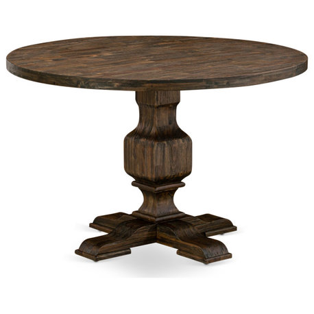 Irving Dining Table, Rustic Rubberwood Table In Distressed Jacobean Finish, 48"