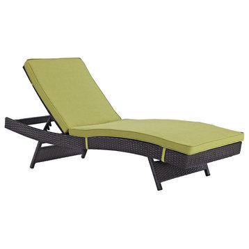 Patio Chaise Lounge, Espresso Wicker Frame and Adjustable Padded Seat, Peridot