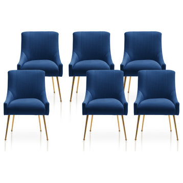 SEYNAR Modern Velvet Dining Chairs ,Set of 6, Upholstered Side Accent Chair, Navy