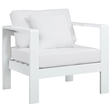 Nizuc Water Resistant Fabric Upholstered Patio Arm Chair, White, White Frame