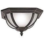 Kichler - Outdoor Ceiling 2-Light, Rubbed Bronze - With an unmistakable British influence, this 2-light flush mount ceiling fixture from the elegant Salisbury collection projects timeless style for exterior spaces. Accented with a Rubbed Bronze finish and White Linen Glass, this piece is as functional as it is refined.