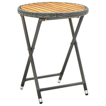vidaXL Bistro Table Folding Side Table Gray Poly Rattan and Solid Acacia Wood