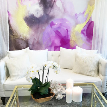 Dragon Fruit Living Room Wall Murals, Abstract Wall Mural, Gold Wallpaper, Purpl