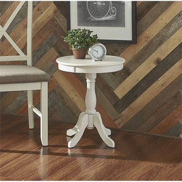 Linon Palmetto Round Wood Accent Table in White