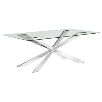 VORTEX Clear Glass, Stainless Steel Dining Table by Casabianca Home