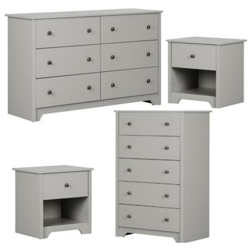 4 Pcs Set of 6 Drawer Dresser & 6 Drawer Double Dresser & 2 Nightstands in Gray