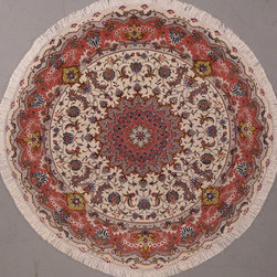 Round Persian Tabriz rug 5' diameter - Area Rugs