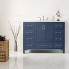 Gela Vanity, Royal Blue, Carrara White Marble Countertop, 48", Without Mirror