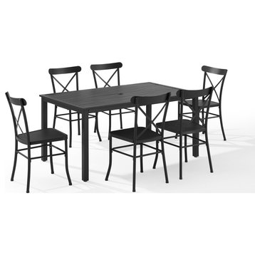 Astrid 7Pc Outdoor Metal Dining Set Matte Black Dining Table and 6 Chairs