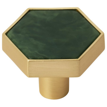 Hexagon Knob, 2 Pack, Gold/Emerald Green