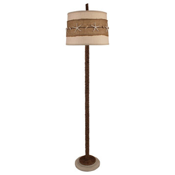 Cottage Rope Floor Lamp With Burlap and Starfish Shade