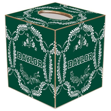 TB3114-White Baylor  on Green Provencial Tissue Box Cover