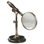 Authentic Models - Magnifying Glass With Stand, Bronzed - Add a unique accent piece to your home using the Magnifying Glass With Stand. Featuring a turned wood handle and heavyweight stand for hands-free use and display purposes, this duotone bronzed brass magnifying glass is both functional and decorative. Use it to read fine print, examine old historical documents, or see the details in faded photographs. Display it on a coffee table or desk as an elegant accessory that pairs well with traditional decor.