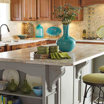 Cherry Cabinets with a Gray Kitchen Island