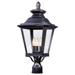 Maxim Lighting - Knoxville 23.5" 3-Light Outdoor Post Lantern Bronze Clear Glass - Knoxville is a cross between transitional and traditional styles in Bronze finish.  Shade Included: Yes  Lumens: 1800 Hardwire of Plug?: Hardwire Number of Bulbs Used: 3 Type/Wattage of Bulbs: Candelabra Base 60W Are bulbs included? No UL Listed: Yes