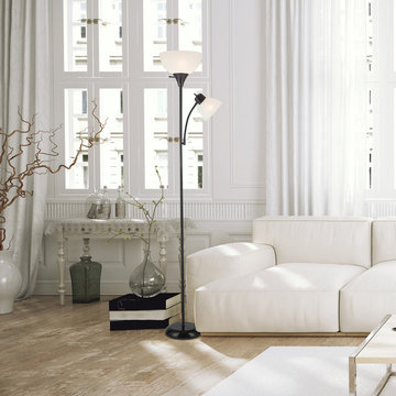 Delilah 72 in. Matte Black Torchiere Floor Lamp with Adjustable Reading Light