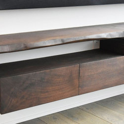 Live Edge Floating Shelf with custom Walnut Entertainment Box - Console Tables