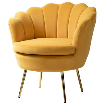 Upholstered Accent Barrel Chair With Tufted Back, Mustard