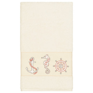 Linum Home Textiles Easton Embellished, Cream, Bath Towel, 4-Piece Set