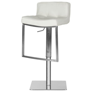 Elegant Bar Stool, Stainless Steel Frame and Curved Tufted PU Leather Seat, Whit