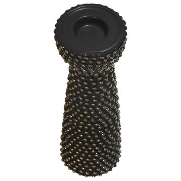 Ceramic 12" Bead Candle Holderblack and Gold