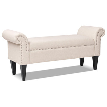 Kathy Roll Arm Entryway Accent Bench, Sky Neutral Beige Polyester