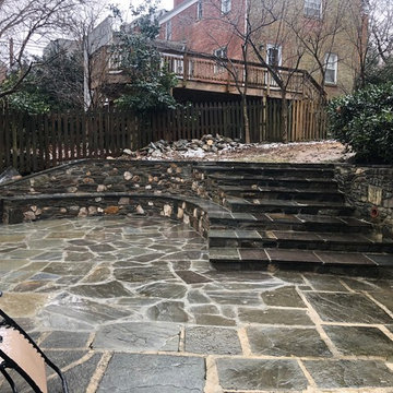 Two Level Flagstone Patio with Field Stone Walls in Chevy Chase, DC