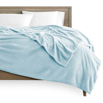 Bare Home Microplush Fleece Blanket, Light Blue, Full/Queen