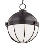 Hudson Valley Lighting - Hudson Valley Lighting 2315-OB Sumner 1-W Pendant, 14 In 6.75" - The hanging globe'half opaque white glass diffuserSumner 1-W Pendant 1 Old BronzeUL: Suitable for damp locations Energy Star Qualified: n/a ADA Certified: n/a  *Number of Lights: 1-*Wattage:150w Incandescent bulb(s) *Bulb Included:No *Bulb Type:Incandescent *Finish Type:Old Bronze