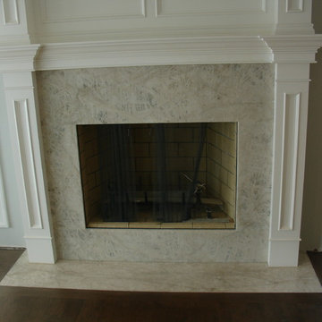 cristallo quartzite fireplace frame with hearth flush to hardwood