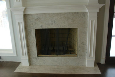 cristallo quartzite fireplace frame with hearth flush to hardwood