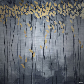 "Golden Leaves" Painting Print on Brushed Aluminum, 18"x18"