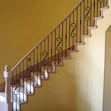Wood Railing with Wrought Iron Balusters