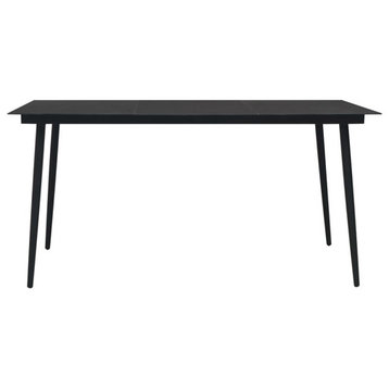 vidaXL Dining Table Outdoor Patio Table with Glass Top Garden Table Steel Black