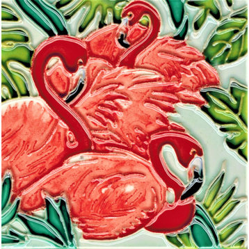 4x4" Three Flamingos Art Tile Ceramic Drink Holder Coaster