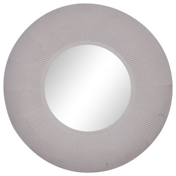 Large White Textured Metal Round Wall Mirror, 35"x35"