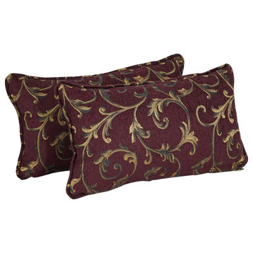 18" Double-Corded Jacquard Chenille Throw Pillows, Set of 2, Burgundy Vines