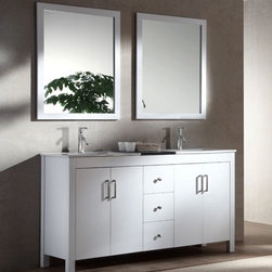 60 inch Contemporary Double Sink Bathroom Vanity Set in White Finish - Bathroom Vanities And Sink Consoles