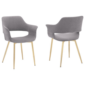 Gigi Velvet Dining Room Chair With Gold Metal Legs - Set of 2, Gray