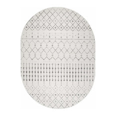 Moroccan Blythe Contemporary Area Rug, Gray, 6'7"x9' Oval